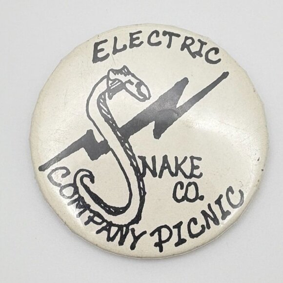 Vintage Pinback Electric Snake Company Picnic Button Pin Lightning Bolt - Picture 4 of 6